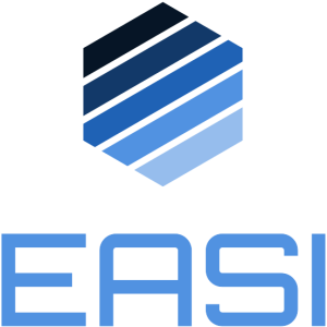 Blue striped hexagon with EASI written underneath, logo of EASI B2B