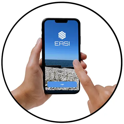 Access full visibility of your transactions with EASI B2B services, featuring phone with EASI app